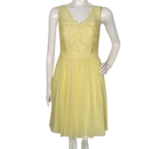 AZAZIE Dress, XS. Yellow, Lace Bodice, Flowy A-line, Wide Straps, Knee length - Picture 1 of 13